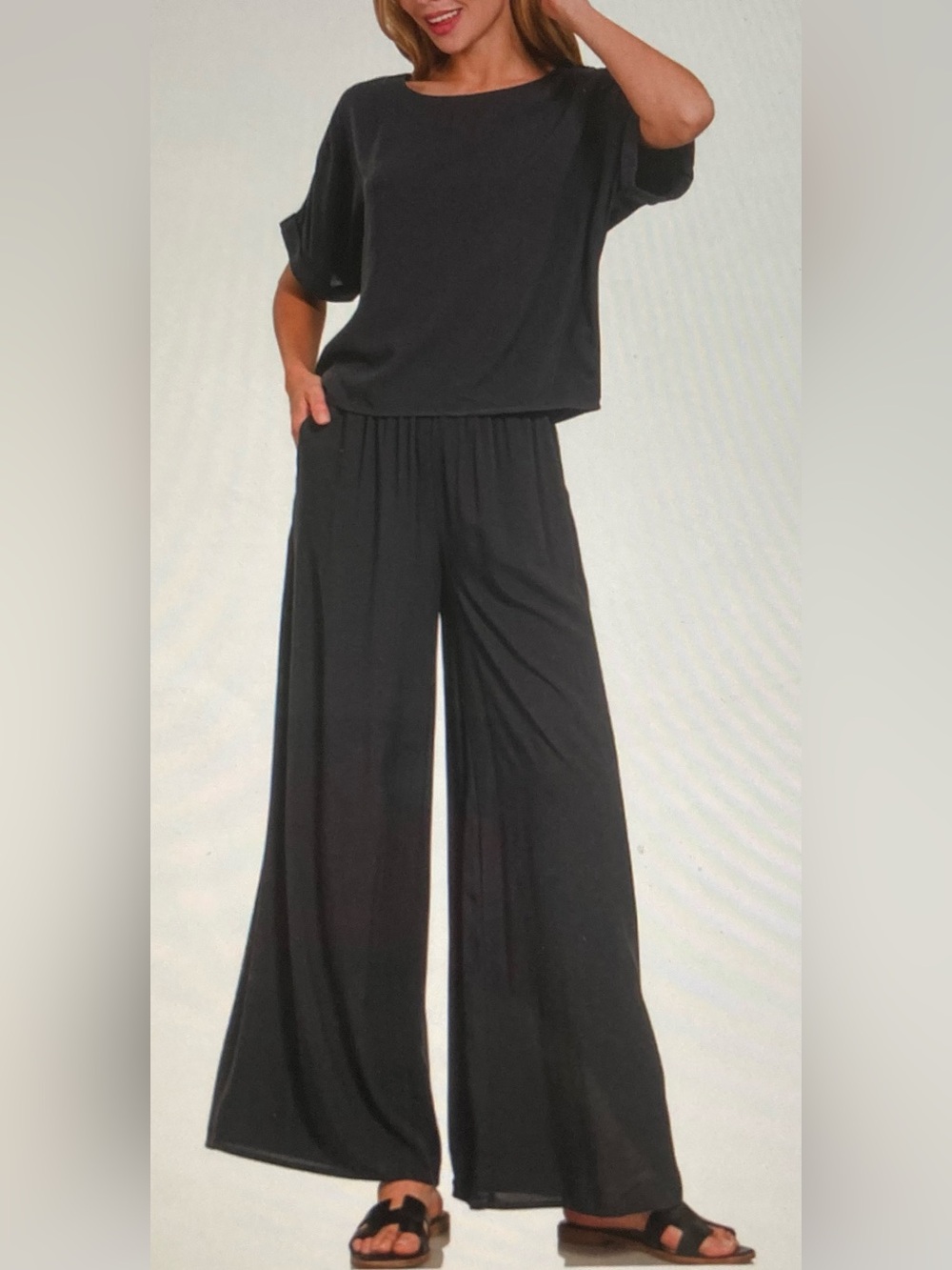 Zenana Woven Short Sleeve Shirt and Long Pants Set